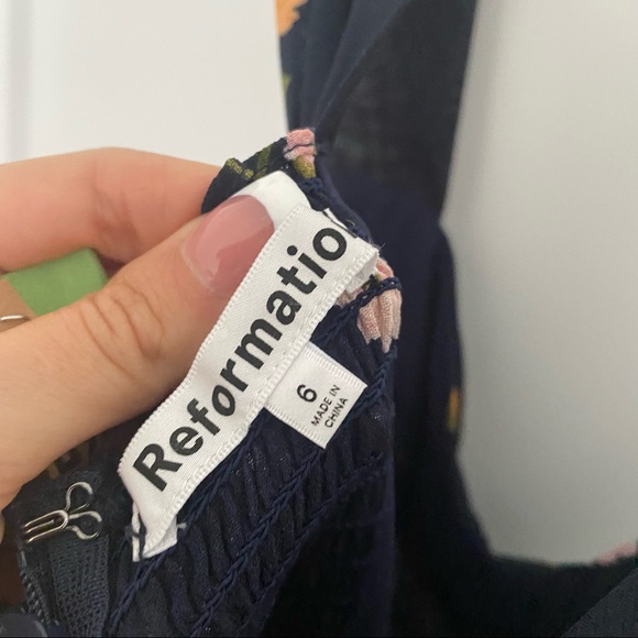 Reformation Navy Floral Midi Dress with Yellow & Pink Blooms - Picture 7 of 7